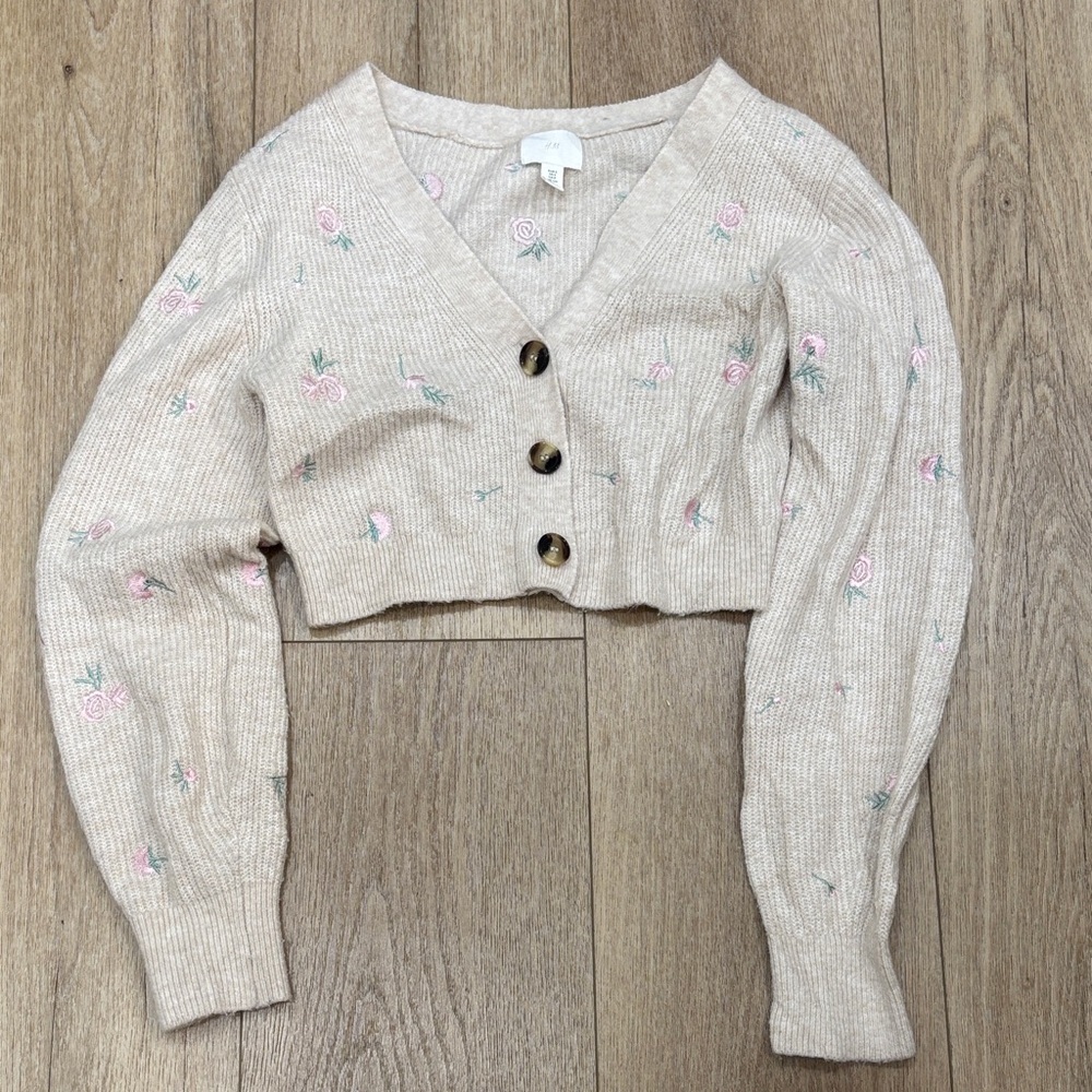 H&M Beige Floral Cardigan Sweater